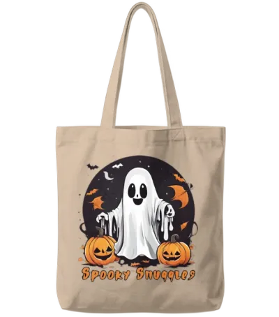 Cute Halloween Ghost and Pumpkin Tote Bags - Natural