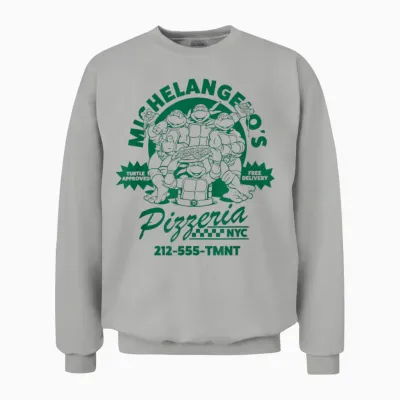 Teenage Mutant Ninja Turtles Michelangelo's Vintage Pizzeria T-Shirt, White, S Unisex Sweatshirt - Ash