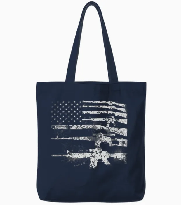 Gun for Men Women Machine Guns Usa Flag 2a Gifts Tote Bags in Navy