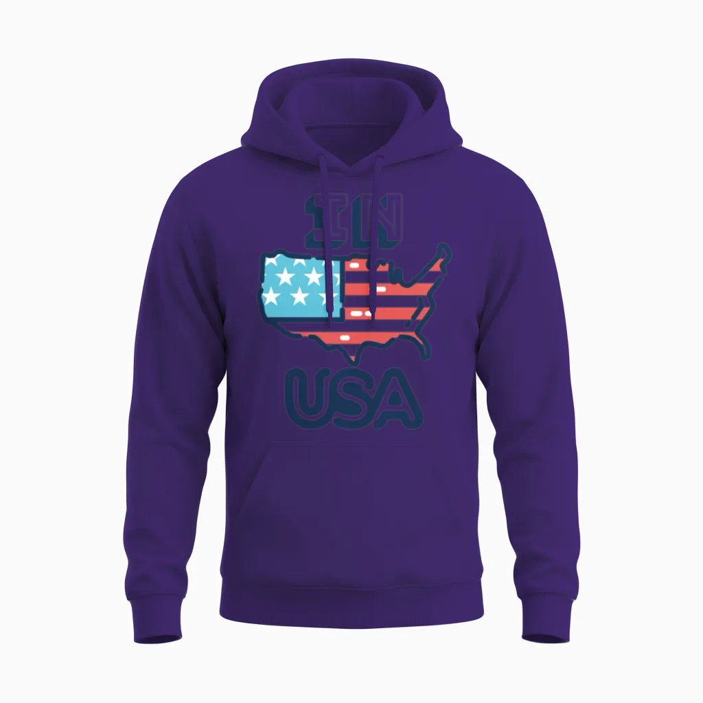 In, Usa, Indiana - Patriotic & 4th of July Unisex Hoodie in Purple