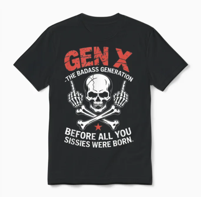 Gen X the Badass Generation Skull Major Unisex T-Shirt in Black