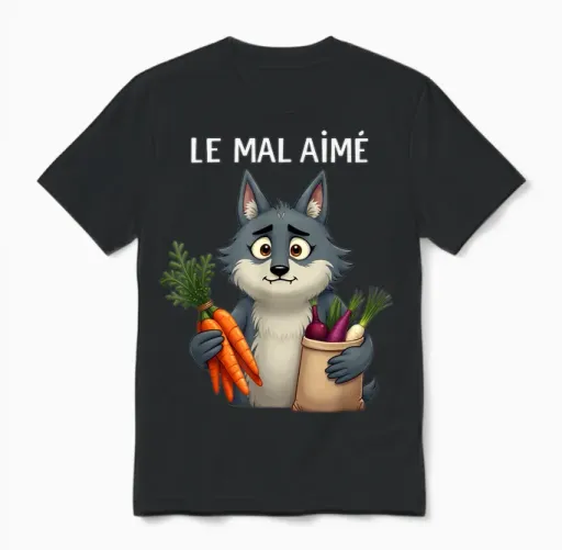 Le Mal Aimé Un Wolf Who Eats Vegetables to Have Friends Unisex T-Shirt in Black