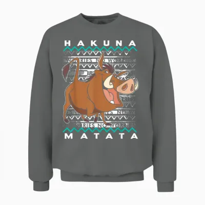Disney the Lion King Pumbaa Hakuna Matata Holiday Christmas T-Shirt, Black, S Unisex Sweatshirt - Graphite Heather
