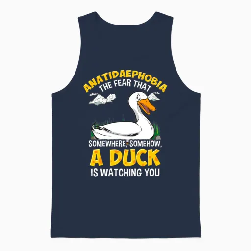 Duck Ducks Funny Anatidaephobia Fear Gift Unisex Tank Top in Navy
