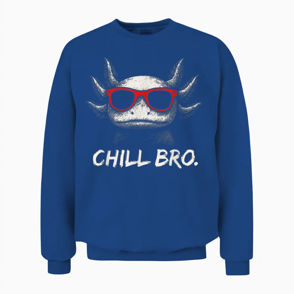 Chill Bro Funny Axolotl with Sunglasses Gamer Unisex Sweatshirt in Royal
