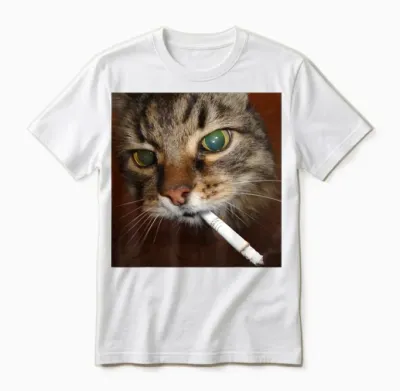 Cat Meme Cat Smoking Cigarette Unisex T-Shirt - White