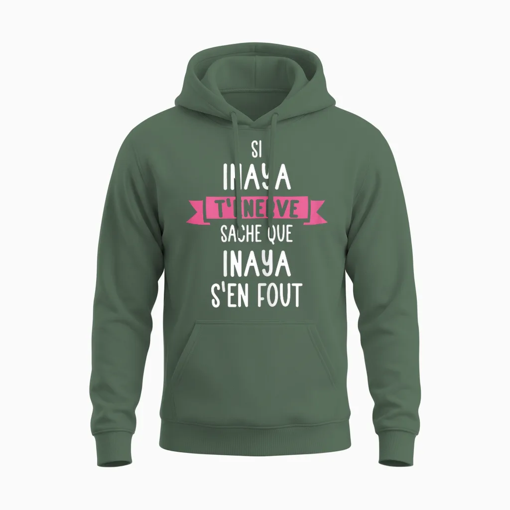 Gift Woman Humour Name Personalized Inaya T-Shirt, Black Unisex Hoodie in Military Green