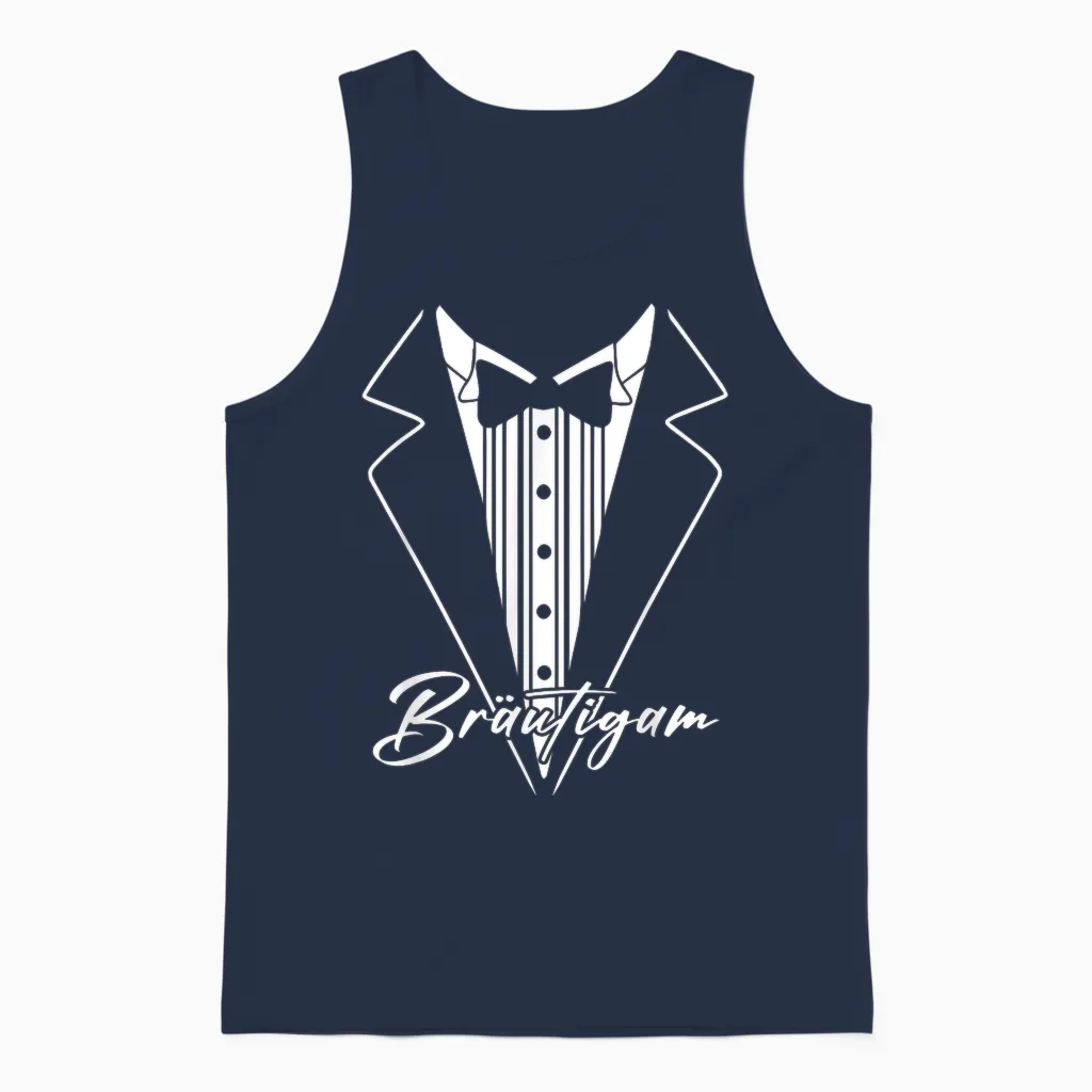 Groom Jga Stag Night T-Shirt, Black Unisex Tank Top in Navy