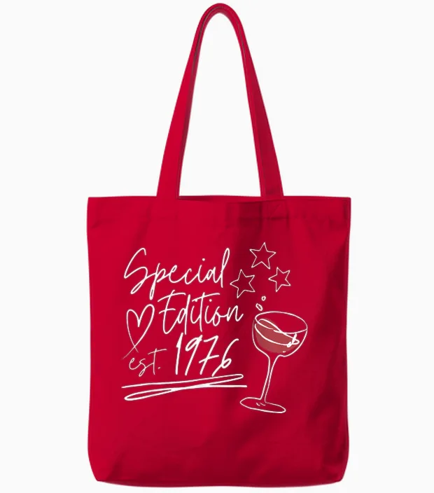 Vintage 1976 Birthday Design Women Men Born 1976 Tote Bags in Red