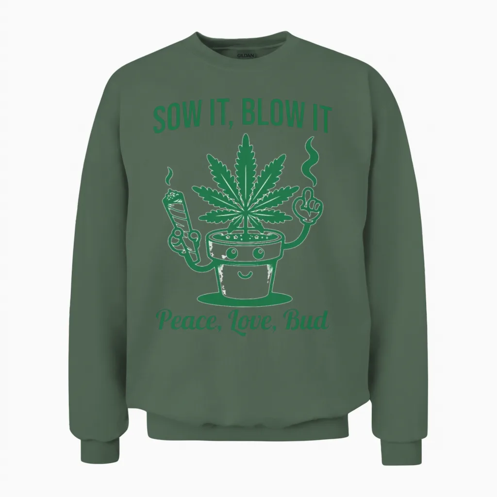 Weed Farmer.funny Retro Cannabis Illustration Unisex Sweatshirt in Military Green
