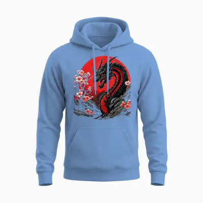 Aesthetic Japanischer Drache Drachen Anime Japan Style Asia Unisex Hoodie - Carolina Blue