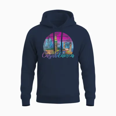 Vintage Casablanca Morocco Travel Retro Sunset Casablanca Unisex Hoodie - Navy
