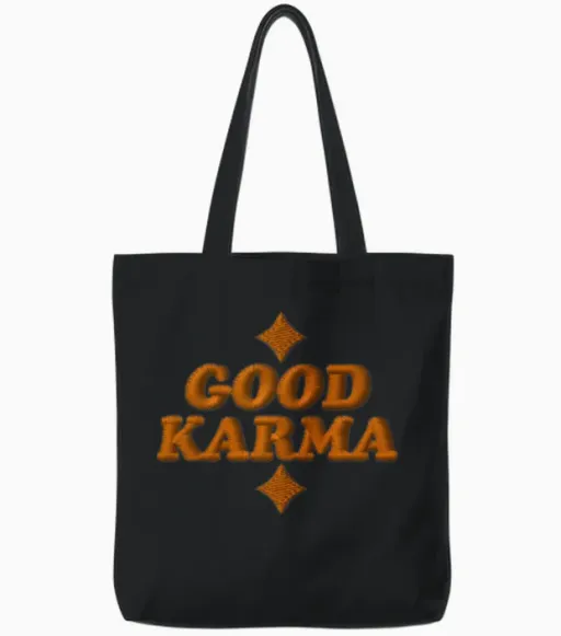 Good Karma Embroidered Tote Bags in Black