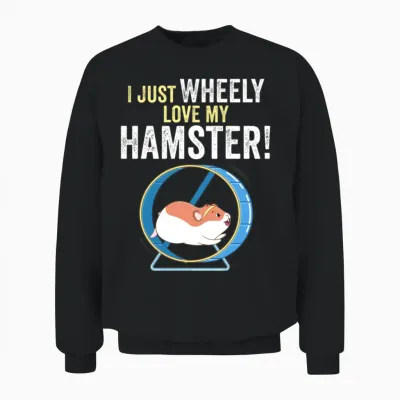 Funny Cute Hamster on Wheel Design with Funny Unisex Sweatshirt - Black