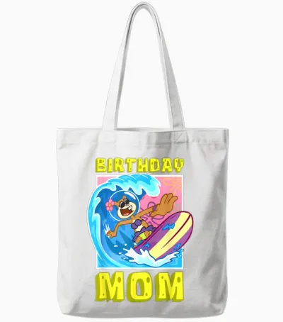 Sandy Birthday Mom Surfing Spongebob Mother Birthday Gift Tote Bags - White
