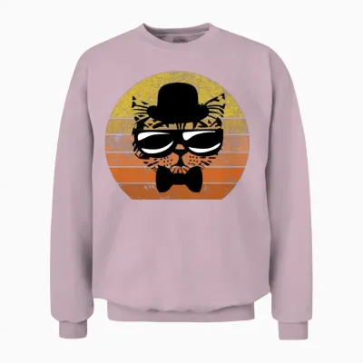 Funny Retro Cat with Sunglasses and Bow Tie Retro Unisex Sweatshirt - Light Pink