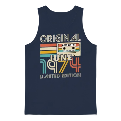50th Birthday Vintage June 1974 Original 1974 Unisex Tank Top - Navy