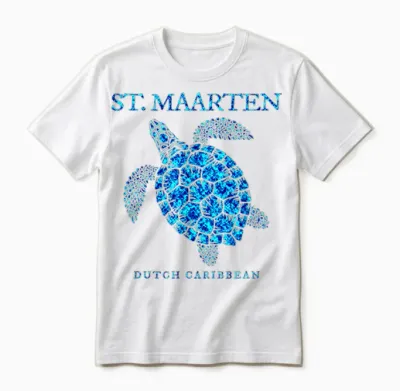 Saint Martin Sea Turtle Boys Girls Women Souvenir T-Shirt, White, S Unisex T-Shirt - White