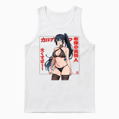 Waifu Sexy Anime Mädchen Bikini Strand Mädchen Manga Japanischer Stil Unisex Tank Top - White