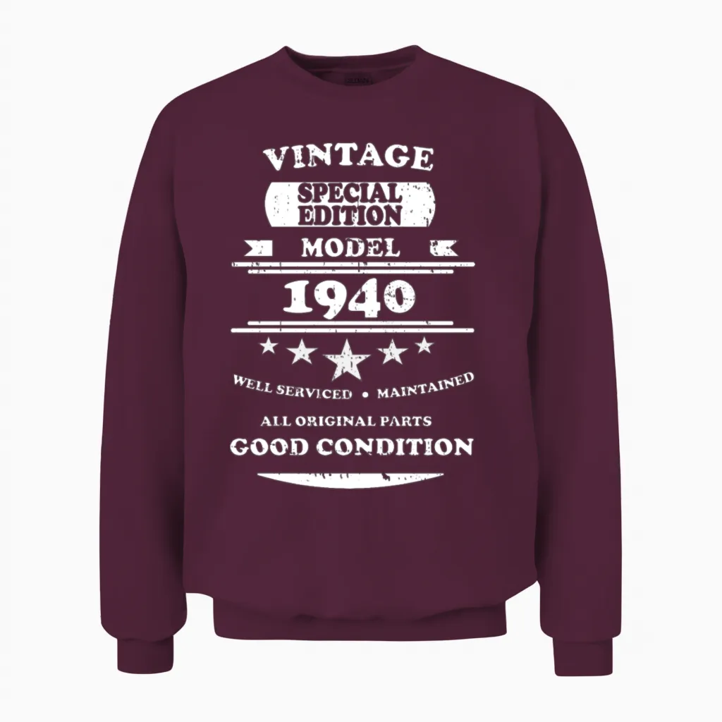 Vintage Retro White 1940 Unisex Sweatshirt - Maroon