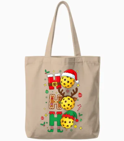 Ho Ho Ho Pickleball Christmas, Funny Paddle Players Holiday Tote Bags - Natural