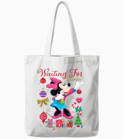 Disney Minnie Mouse Christmas Waiting for Santa Holiday Tote Bags - White