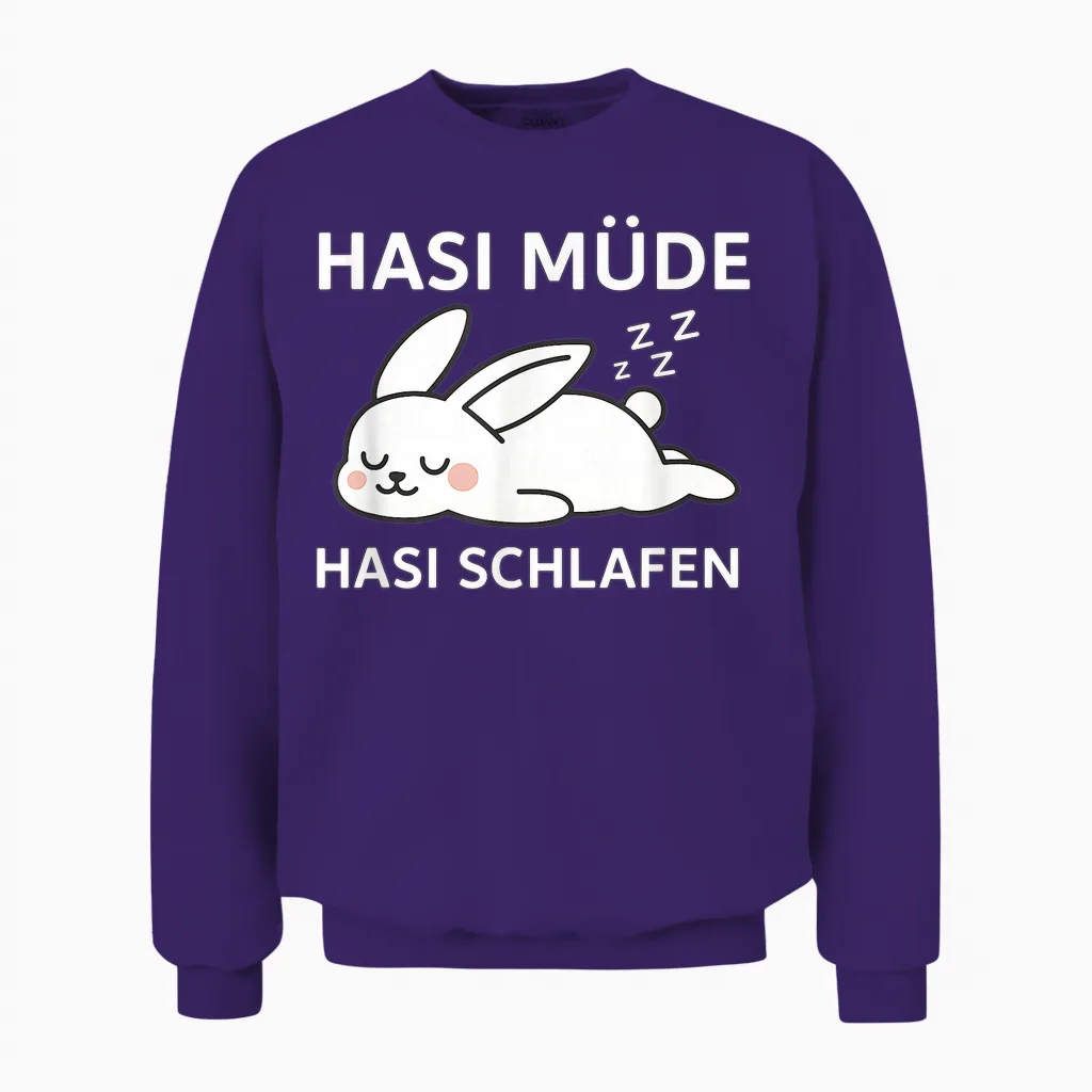 Hasi Tired Hasi Sleep Funny Sleepy Rabbit Unisex Sweatshirt in Purple