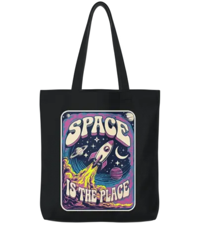 Rocket to Space | Retro Space Tote Bags - Black