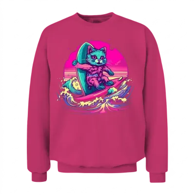 Retro Surfing Cat Unisex Sweatshirt - Heliconia