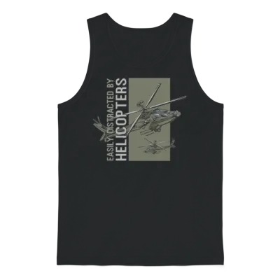 Easily Distracted by Helicopters Funny Military Unisex Tank Top - Black