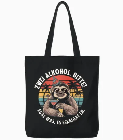 Zwei Alkohol, Bitte! Egal Was, Es Eskaliert Eh. | Lustiges Tote Bags - Black