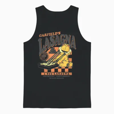 Garfield Vintage by the Slice Garfield's Lasagna Unisex Tank Top - Black