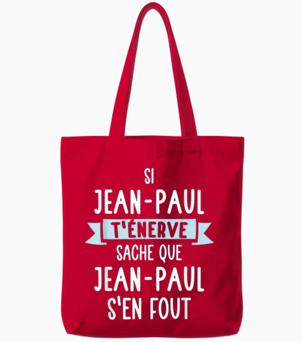 Men's Gift Humour Personalised Name Jean-Paul T-Shirt, Black, S Tote Bags in Red