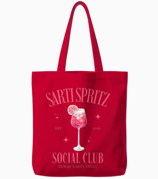 Sarti Spritz Social Club Team Pink Aperitif Backprint Tote Bags in Red
