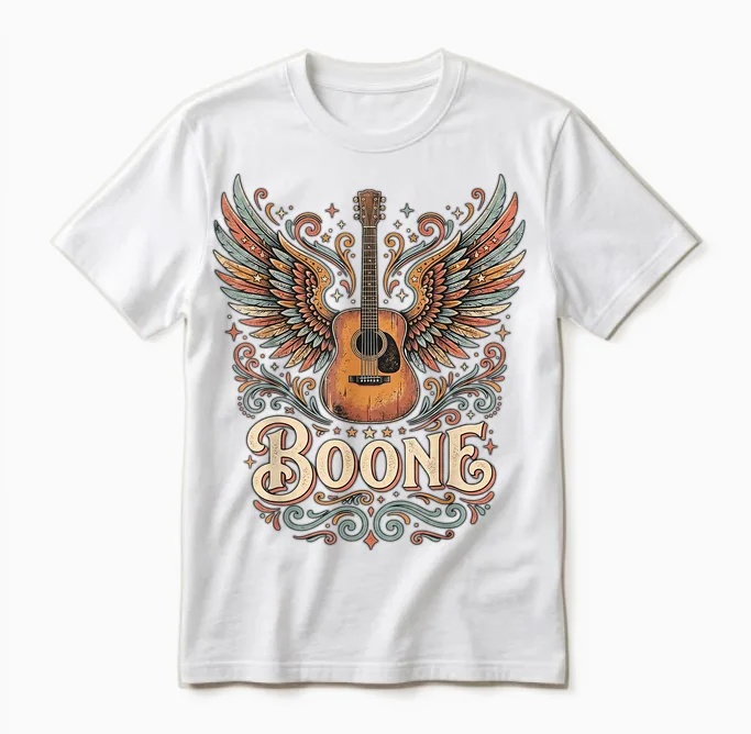 Boone Music Lover Vibes Colorful Artistic Design Unisex T-Shirt in White