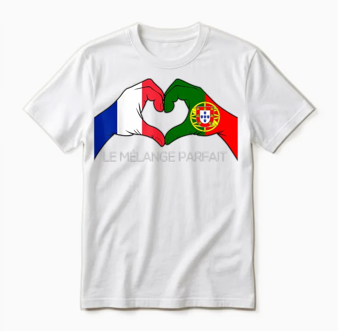 France and Portugal French Portuguese Le Mélange Parfait Coeur T-Shirt, Black, S Unisex T-Shirt in White