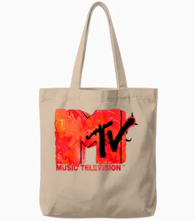 The Official Mtv Logo in Red Liquid Lava Flow Style Tote Bags - Natural