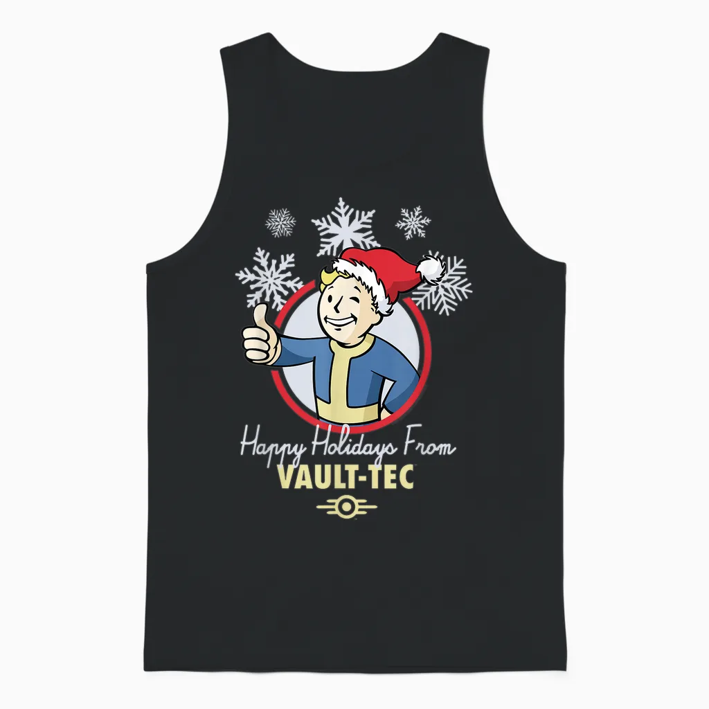 Fallout Happy Holidays from Vault-Tec Christmas Video Game Unisex Tank Top in Black