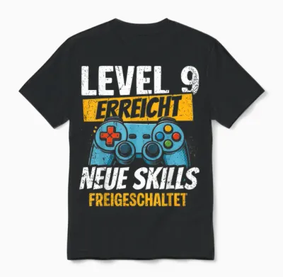 9. Geburtstag Jungen Video Gamer Level 9 Erreicht Unisex T-Shirt - Black