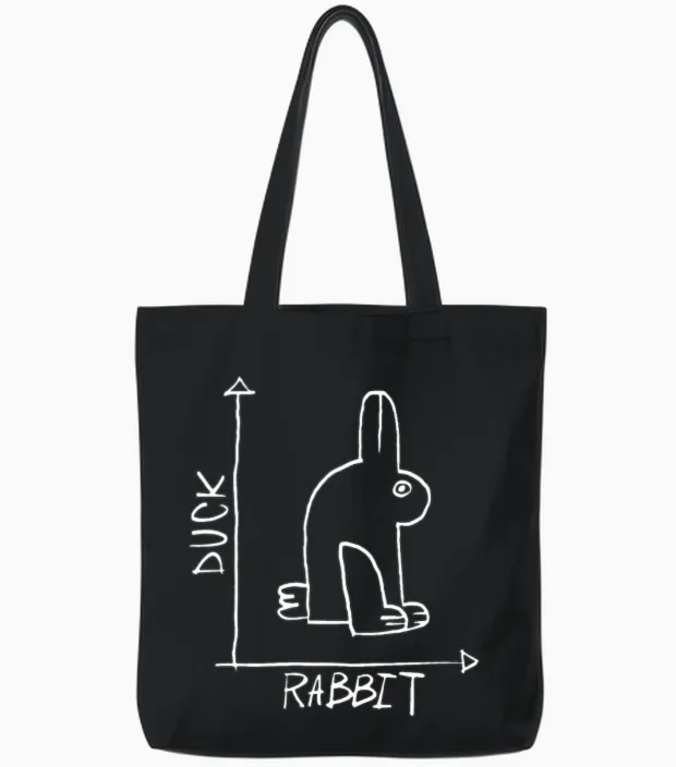 Rabbit Duck Diagram Tote Bags in Black