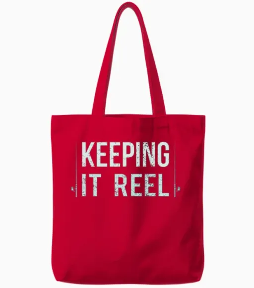 Keeping It Reel Fisher Man Funny Fishing Tote Bags in Red