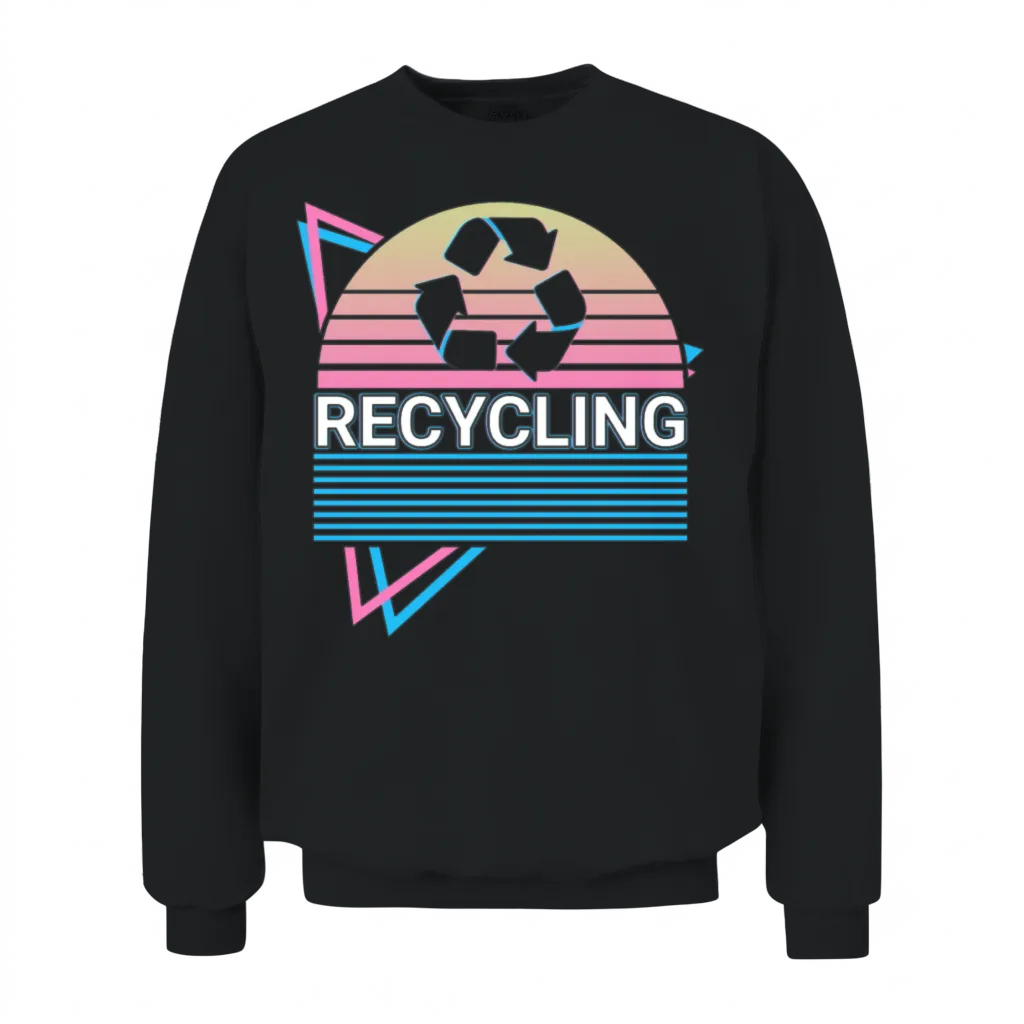 Recycling Recycle Retro Unisex Sweatshirt - Black