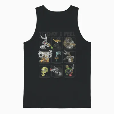 Looney Tunes Today I Feel Distressed Character Box Ups Unisex Tank Top - Black
