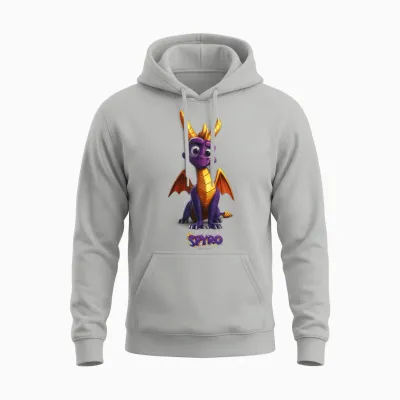 Spyro Adorable Purple Dragon Retro Video Game Icon T-Shirt, Black Unisex Hoodie - Ash