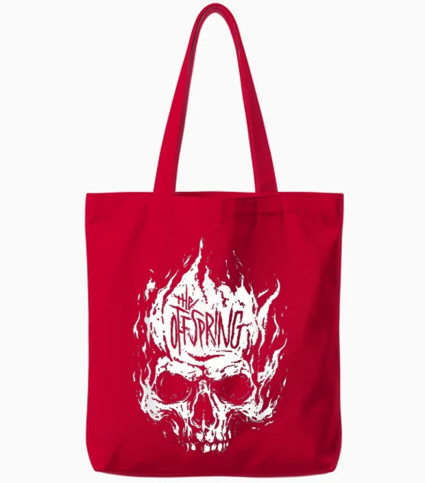The Offspring Official White Skull Logo T-Shirt, Black Tote Bags in Red