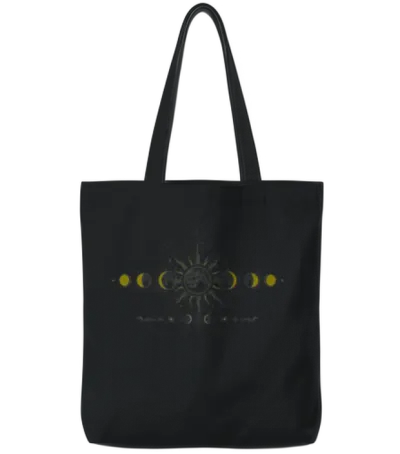 Mystic Sun & Moon Phases Mandala Tote Bags - Black