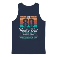 80th Birthday Idea Birthdays Retro 80 Years Old Unisex Tank Top - Navy – 1