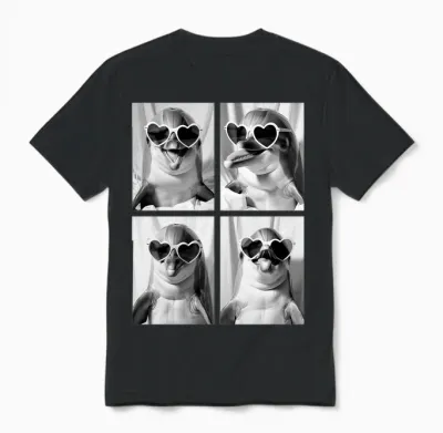 Lunettes De Soleil Drôles De Dauphins Avec Cœurs Pour La Saint-Valentin Manche Longue Unisex T-Shirt - Black