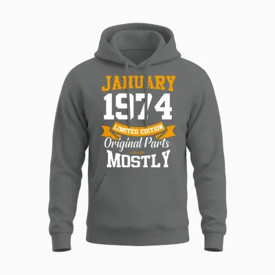 January 1974 Limited Edition Birthday Present Unisex Hoodie - Graphite Heather