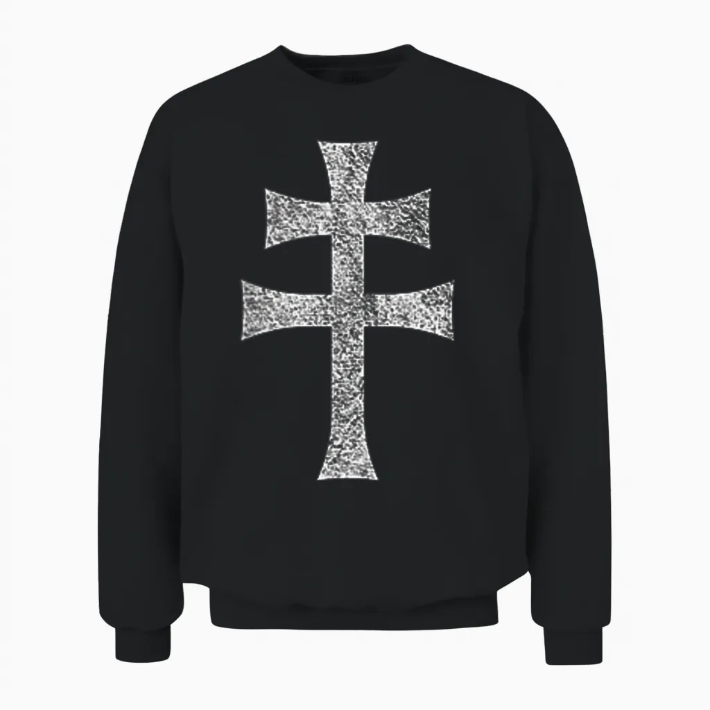 Cross of Lorraine Anjouu Patriarchal Cross Unisex Sweatshirt in Black